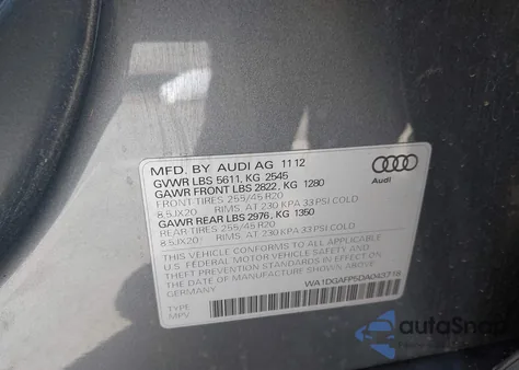 2013 Audi Q5 3.0T Premium Plus from USA, damaged, VIN WA1DGAFP5DA043718
